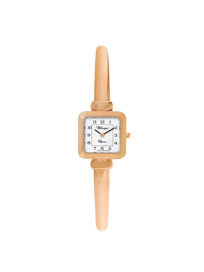 Case Rose Gold Plated Stainless Steel Dial White Dial Black Arabic Half Bangle