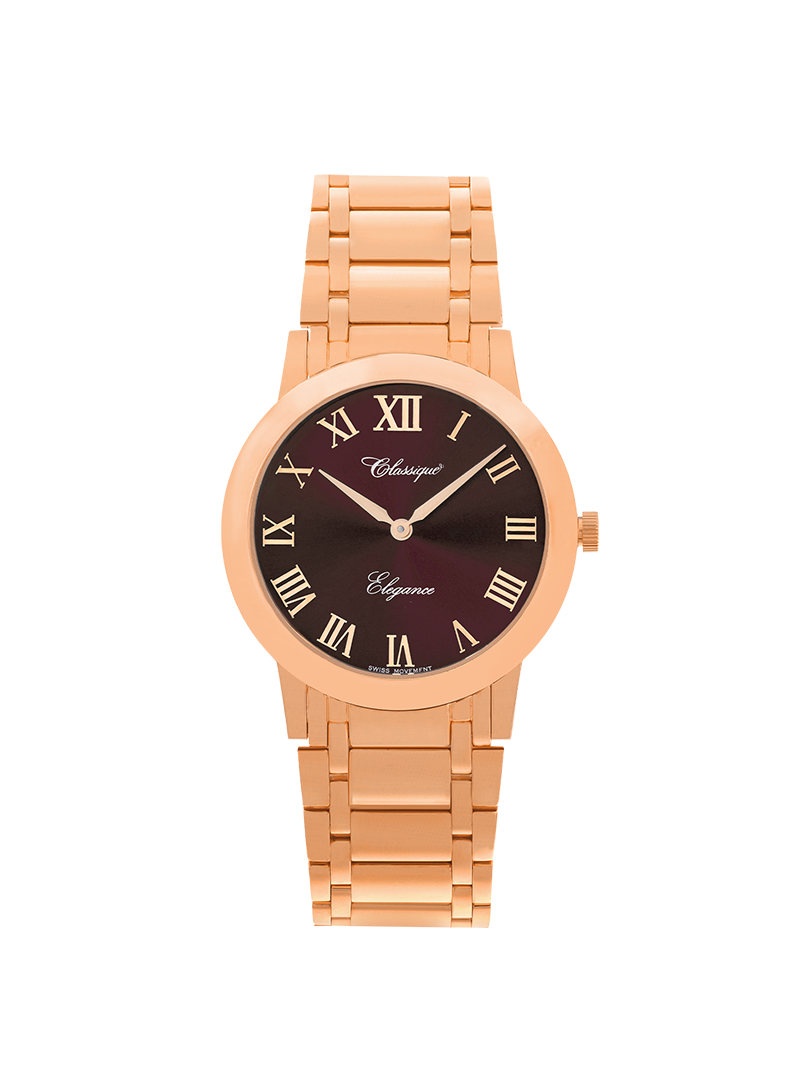 Case Rose Gold Plated Stainless Steel Dial Brown Dial Rose Roman Bracelet