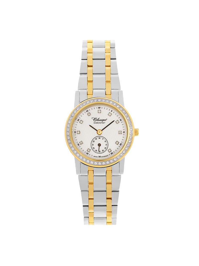 Case Two Tone Gold Plated Stainless Steel Dial Mother of Pearl Dial Diamond Bracelet