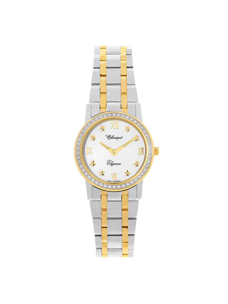 Case Two Tone Gold Plated Stainless Steel Dial Silver Dial Star Stone Bracelet