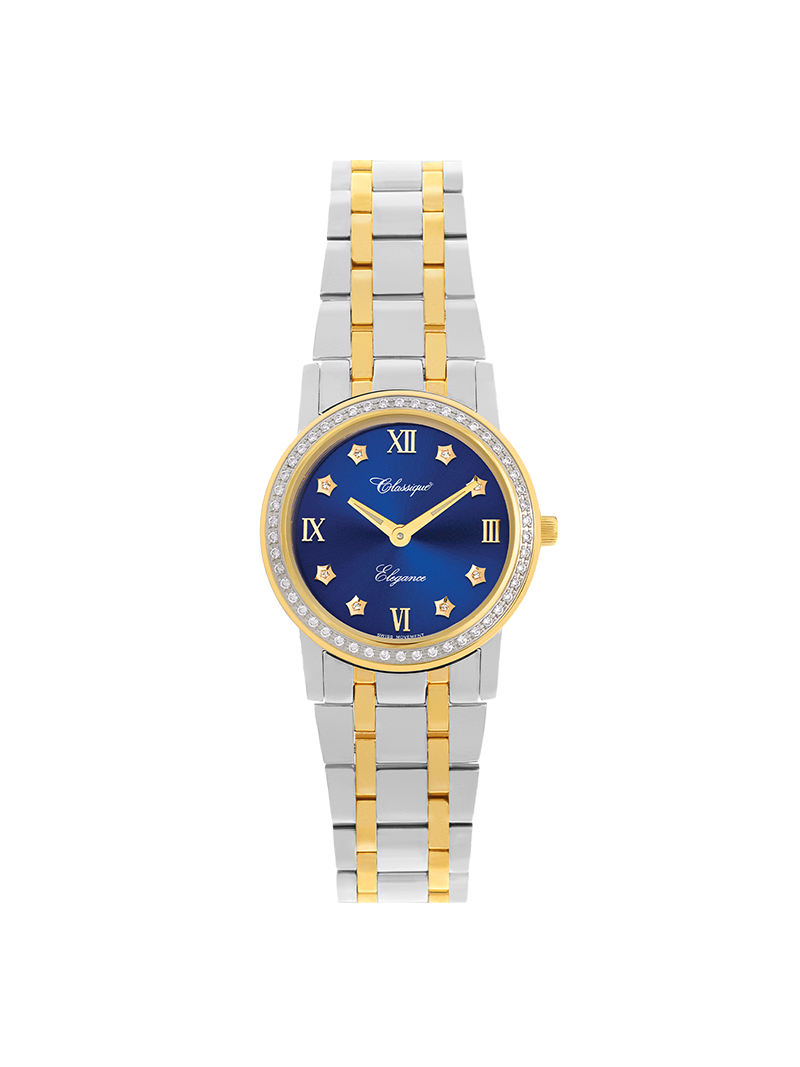Case Two Tone Gold Plated Stainless Steel Dial Blue Dial Star Stone Bracelet