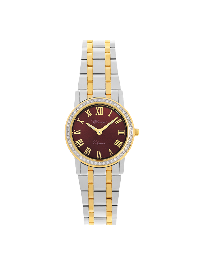 Case Two Tone Gold Plated Stainless Steel Dial Brown Dial Champagne Roman Bracelet