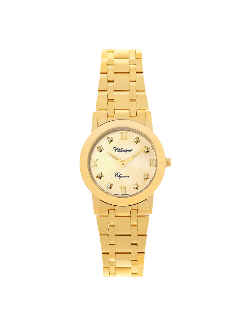 Case Gold Plated Stainless Steel Dial Champagne Dial Star Stone Bracelet