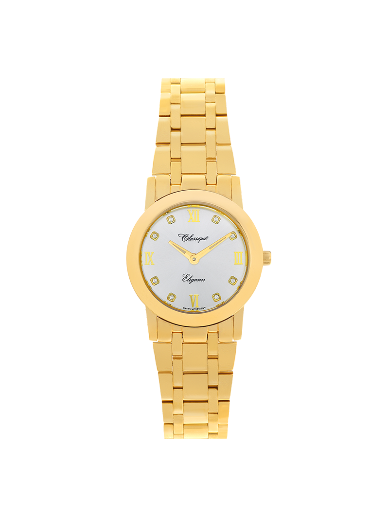 Case Gold Plated Stainless Steel Dial Silver Dial Square Stone Bracelet