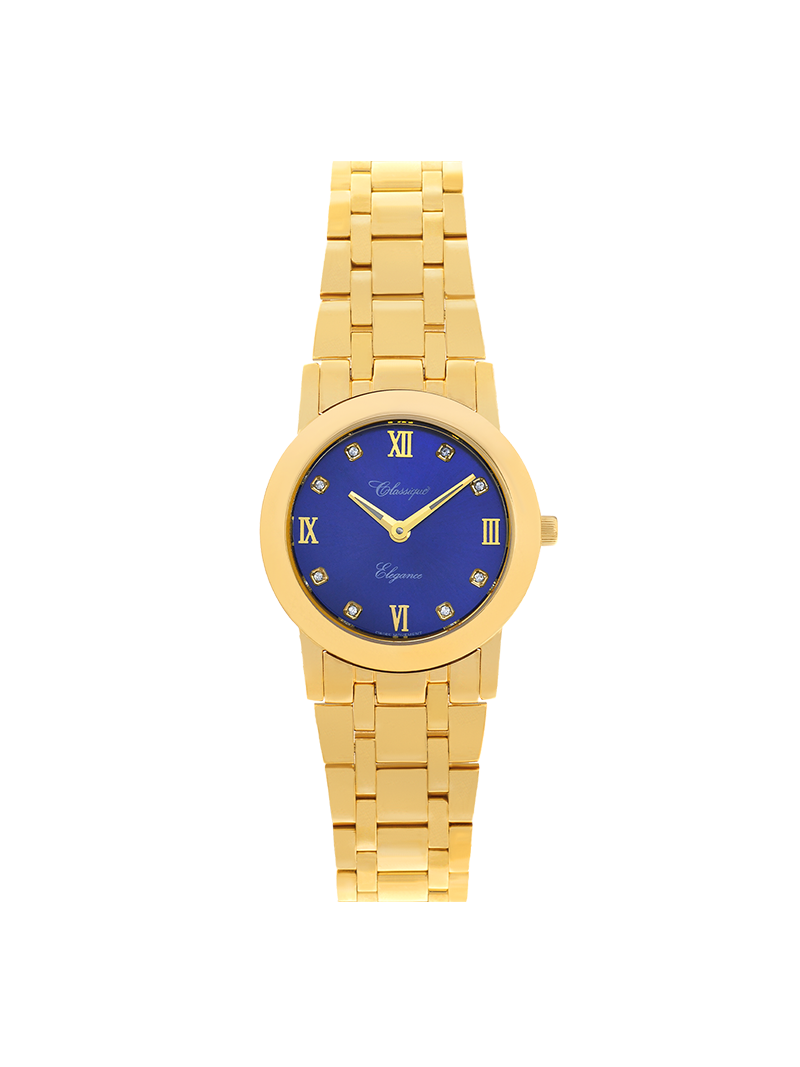 Case Gold Plated Stainless Steel Dial Blue Dial Square Stone Bracelet