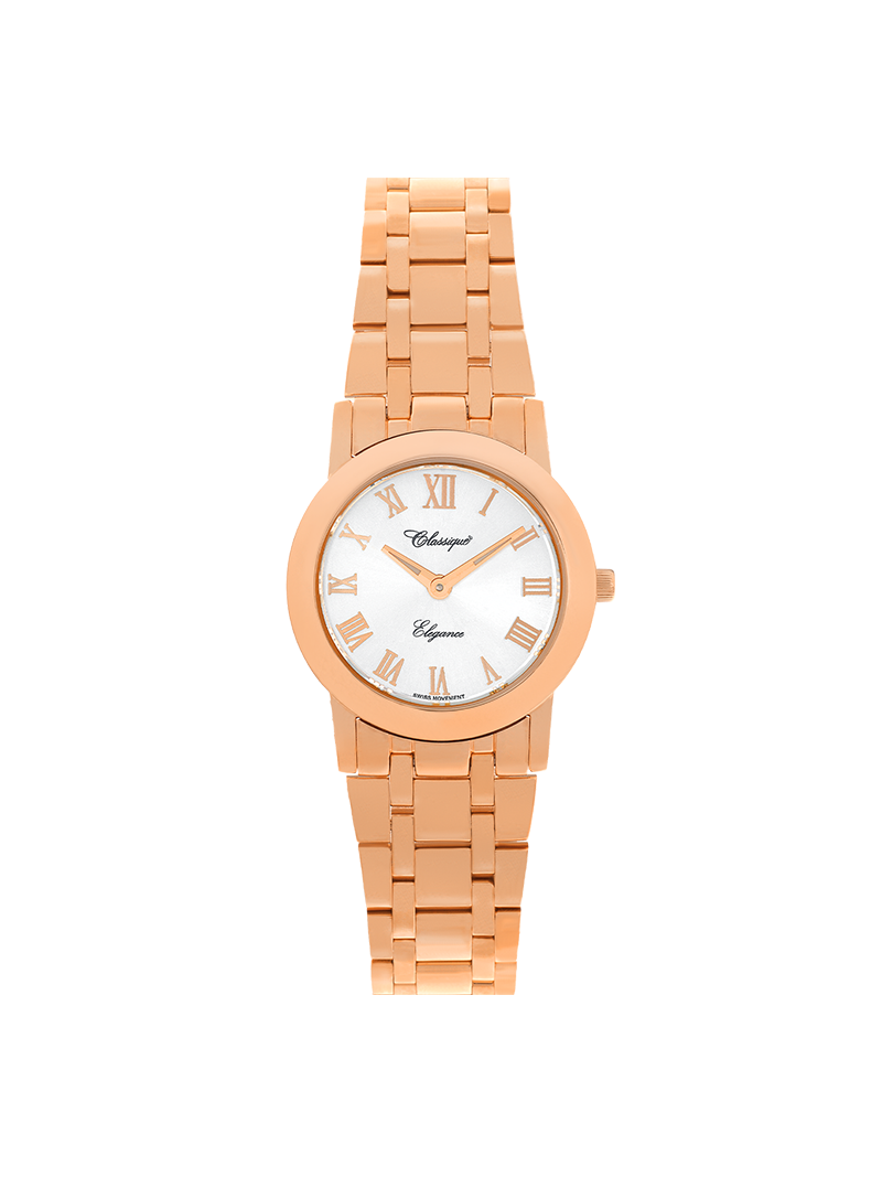 Case Rose Gold Plated Stainless Steel Dial Silver Dial Rose Roman Bracelet