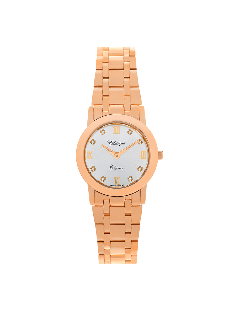 Case Rose Gold Plated Stainless Steel Dial Silver Dial Square Stone Bracelet