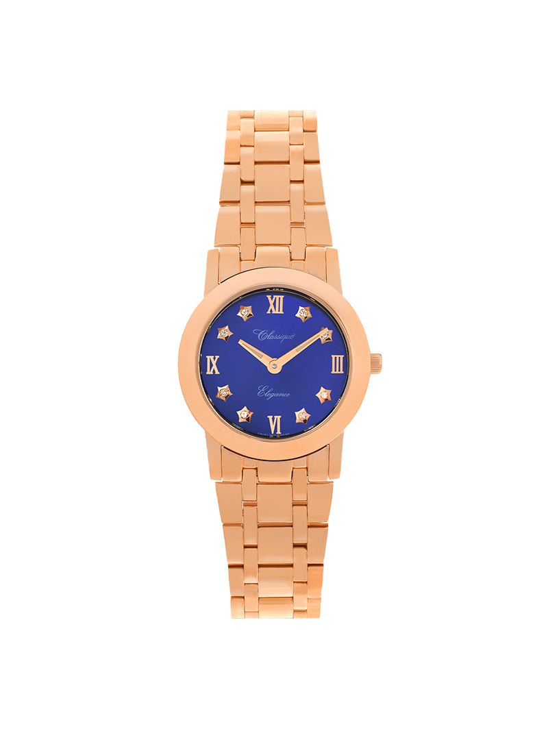 Case Rose Gold Plated Stainless Steel Dial Blue Dial Star Stone Bracelet