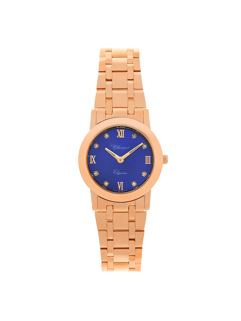 Case Rose Gold Plated Stainless Steel Dial Blue Dial Square Stone Bracelet