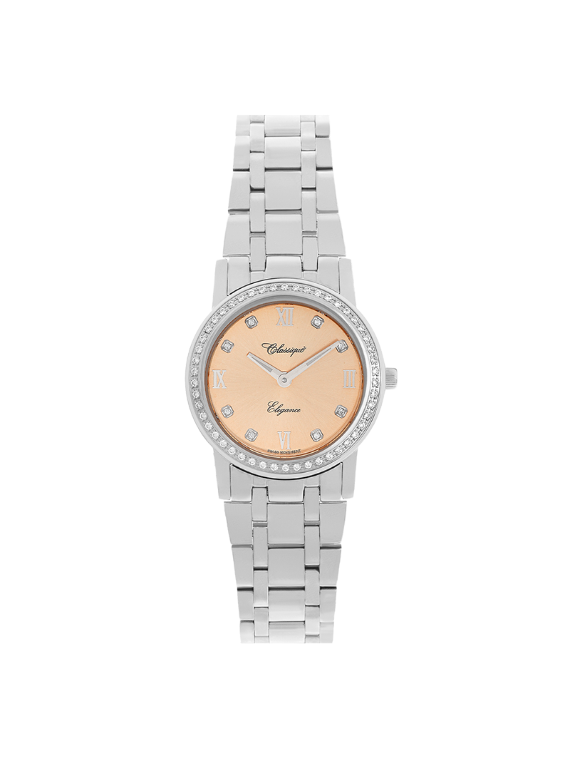 Case Stainless Steel Dial Rose Dial Square Stone Bracelet