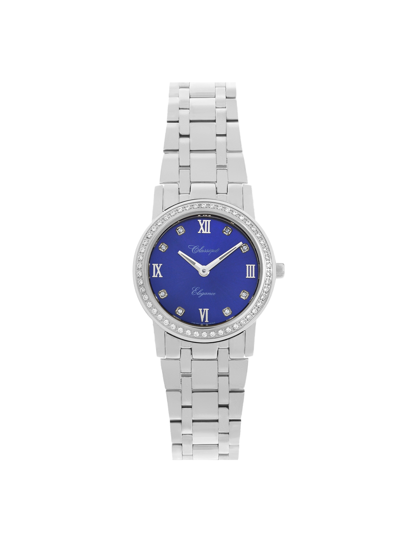 Case Stainless Steel Dial Blue Dial Square Stone Bracelet