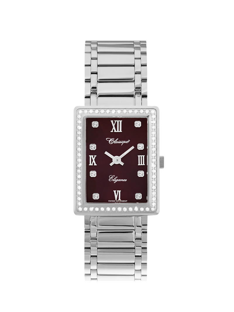 Case Stainless Steel Dial Brown Dial Square Stone Bracelet