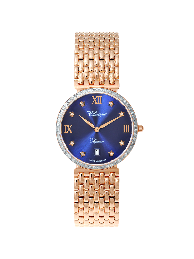 Case Rose Gold Plated Stainless Steel Dial Blue Dial Star Stone Bracelet