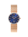 Case Rose Gold Plated Stainless Steel Dial Blue Dial Square Stone Bracelet