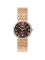 Case Rose Gold Plated Stainless Steel Dial Brown Dial Rose Roman Bracelet