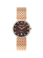 Case Rose Gold Plated Stainless Steel Dial Brown Dial Square Stone Bracelet