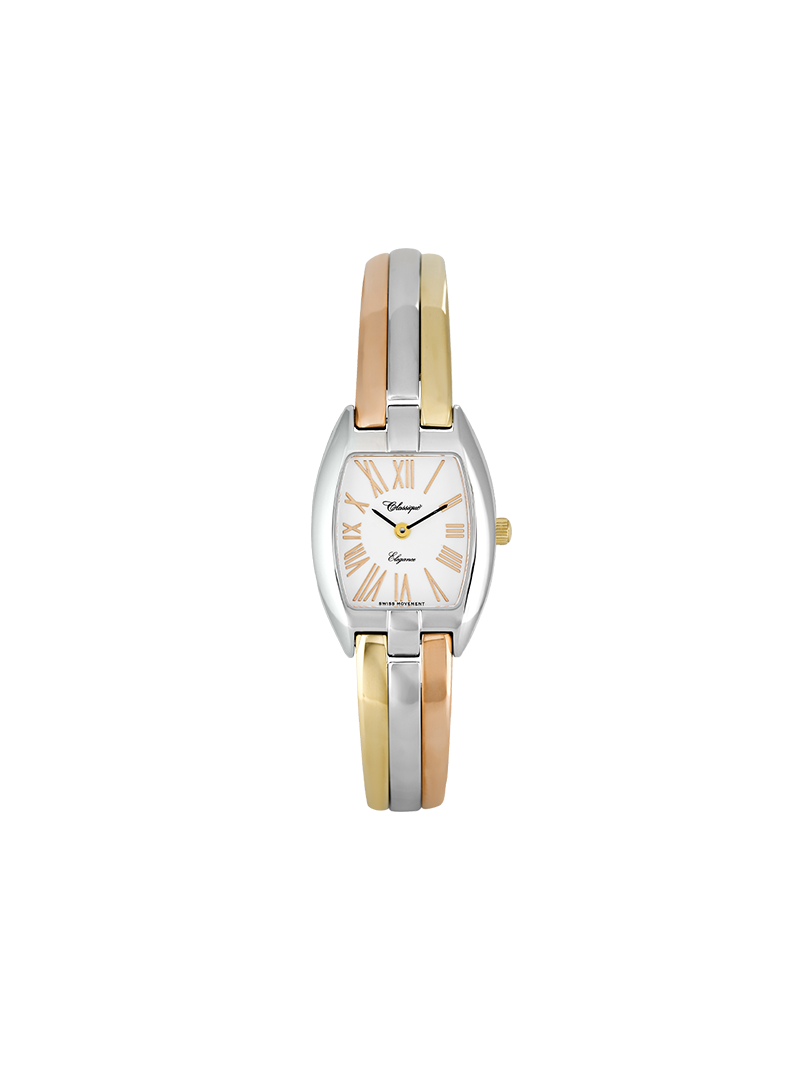 Case Three Tone Dial White Dial Rose Roman Half Bangle