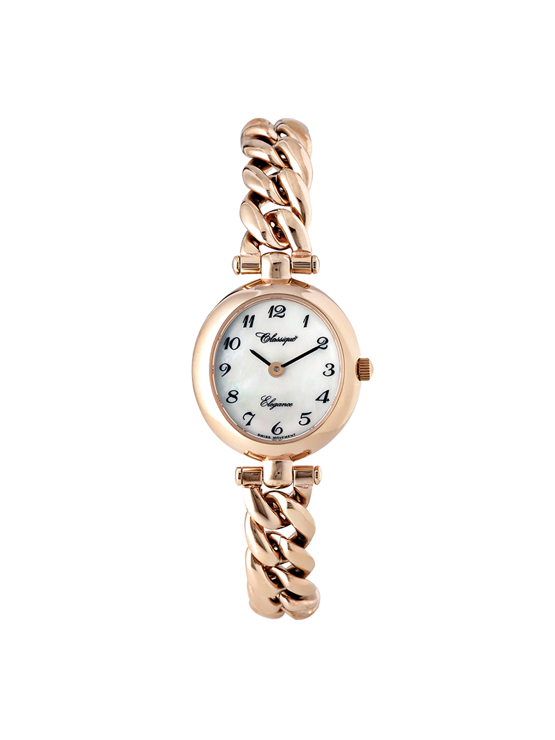 Case Rose Gold Plated Stainless Steel Dial Mother of Pearl Dial Black Arabic Bracelet