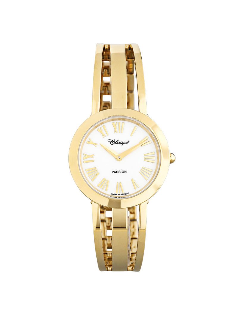 Case Gold Plated Stainless Steel Dial White Dial Champagne Roman Half Bangle