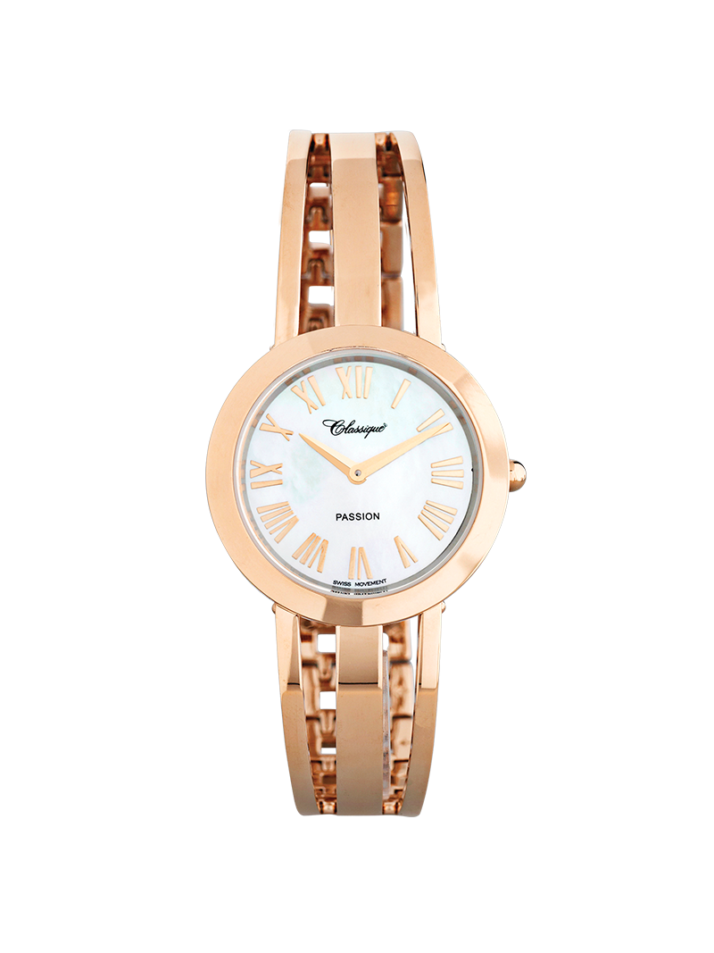 Case Rose Gold Plated Stainless Steel Dial Mother of Pearl Dial Rose Roman Half Bangle