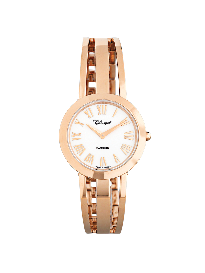 Case Rose Gold Plated Stainless Steel Dial White Dial Rose Roman Half Bangle