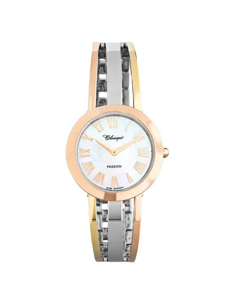 Case Three Tone Dial Mother of Pearl Dial Rose Roman Half Bangle