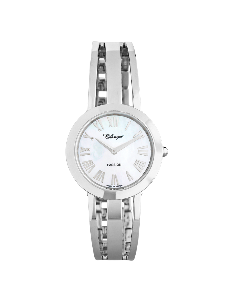 Case Stainless Steel Dial Mother of Pearl Dial Silver Roman Half Bangle