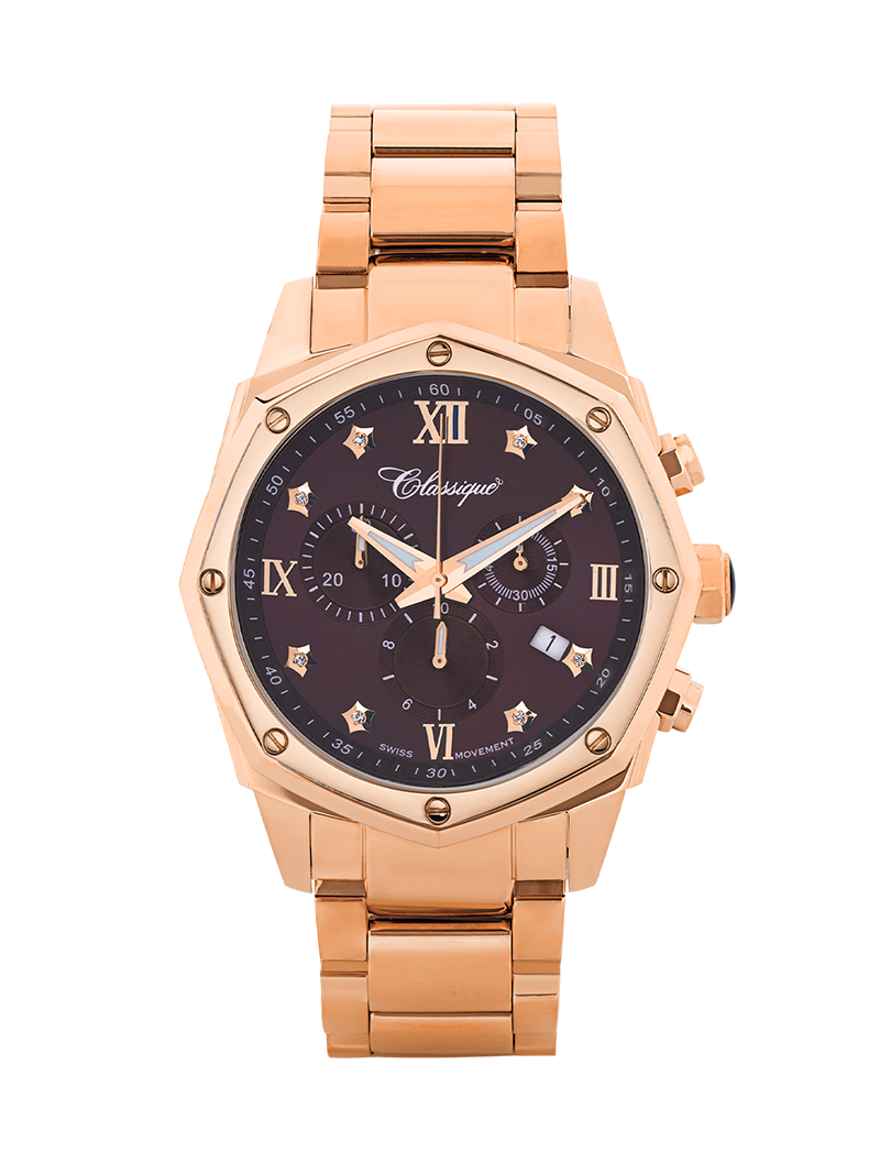 Case Rose Gold Plated Stainless Steel Dial Brown Dial Star Stone Bracelet