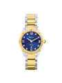 Case Two Tone Gold Plated Stainless Steel Dial Blue Dial Square Stone Band Bracelet