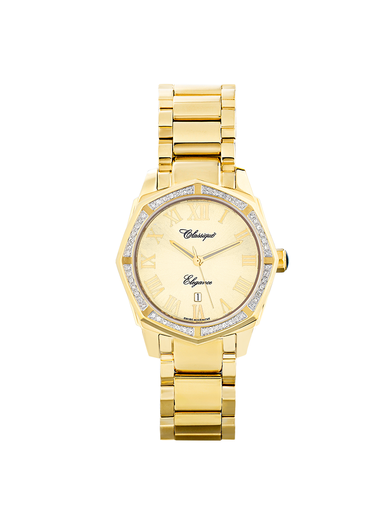 Case Gold Plated Stainless Steel Dial Champagne Dial Champagne Roman Bracelet