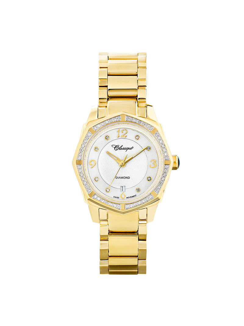 Case Gold Plated Stainless Steel Dial Mother of Pearl Dial Diamond Bracelet