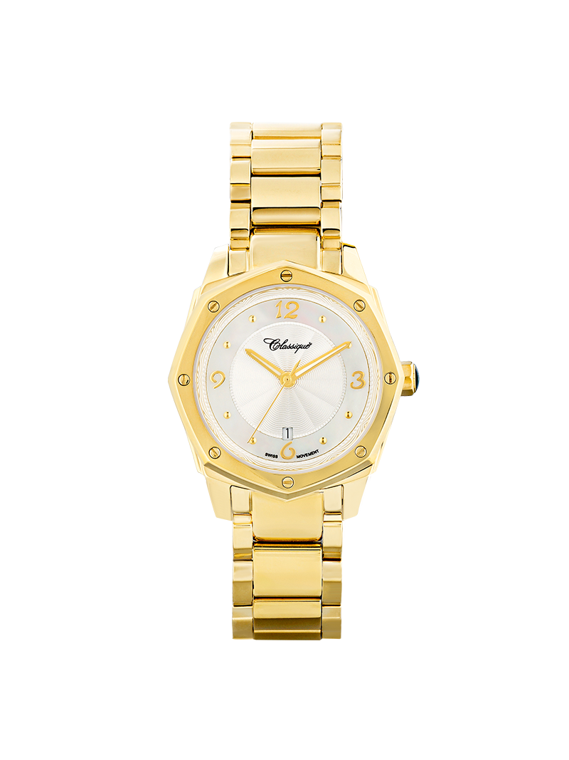 Case Gold Plated Stainless Steel Dial Mother of Pearl Dial Champagne Arabic Bracelet