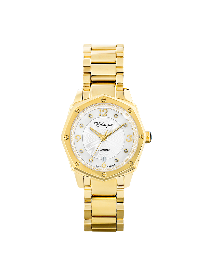 Case Gold Plated Stainless Steel Dial Mother of Pearl Dial Diamond Bracelet