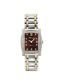 Case Two Tone Gold Plated Stainless Steel Dial Brown Dial Square Stone Bracelet