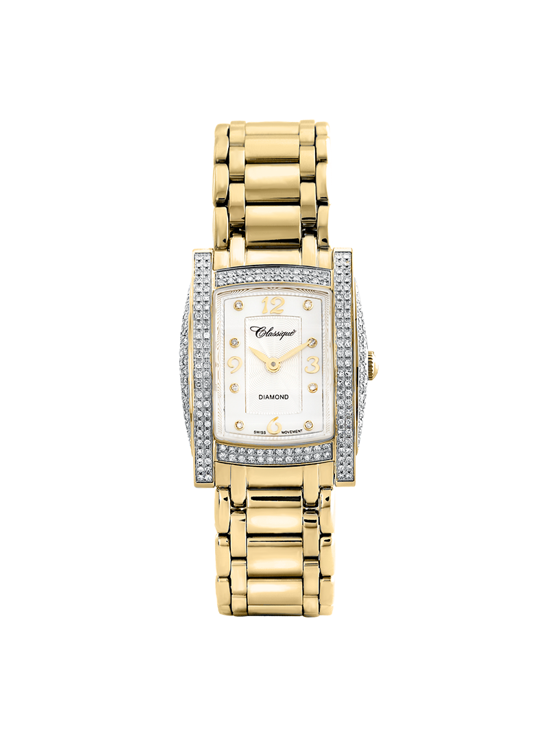 Case Gold Plated Stainless Steel Dial Mother of Pearl Dial Diamond Bracelet