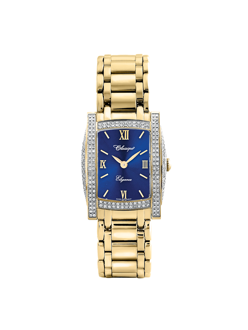 Case Gold Plated Stainless Steel Dial Blue Dial Champagne Roman Bracelet