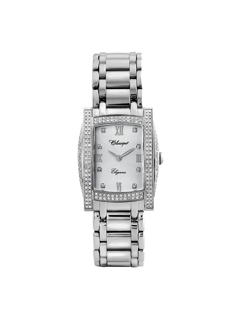 Case Stainless Steel Dial Silver Dial Square Stone Bracelet
