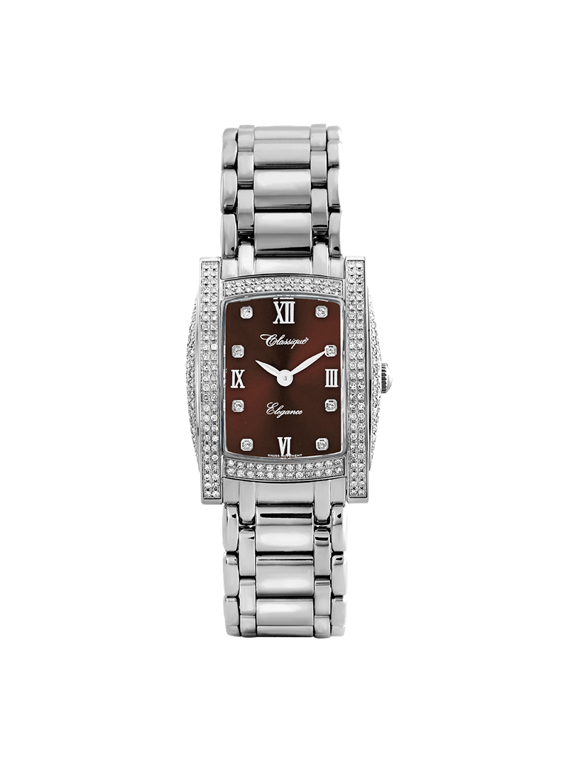 Case Stainless Steel Dial Brown Dial Square Stone Bracelet