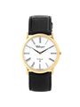 Case Gold Plated Stainless Steel Dial White Dial Black Roman Leather Black