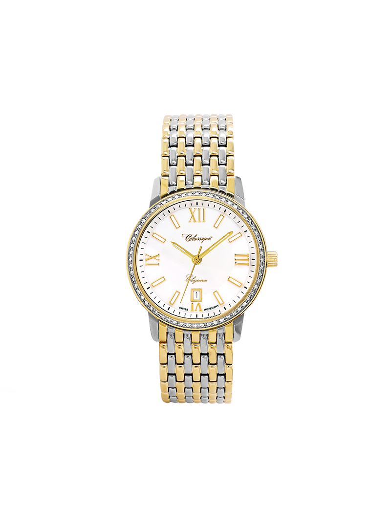 Case Two Tone Gold Plated Stainless Steel Dial White Dial Champagne Roman Bracelet