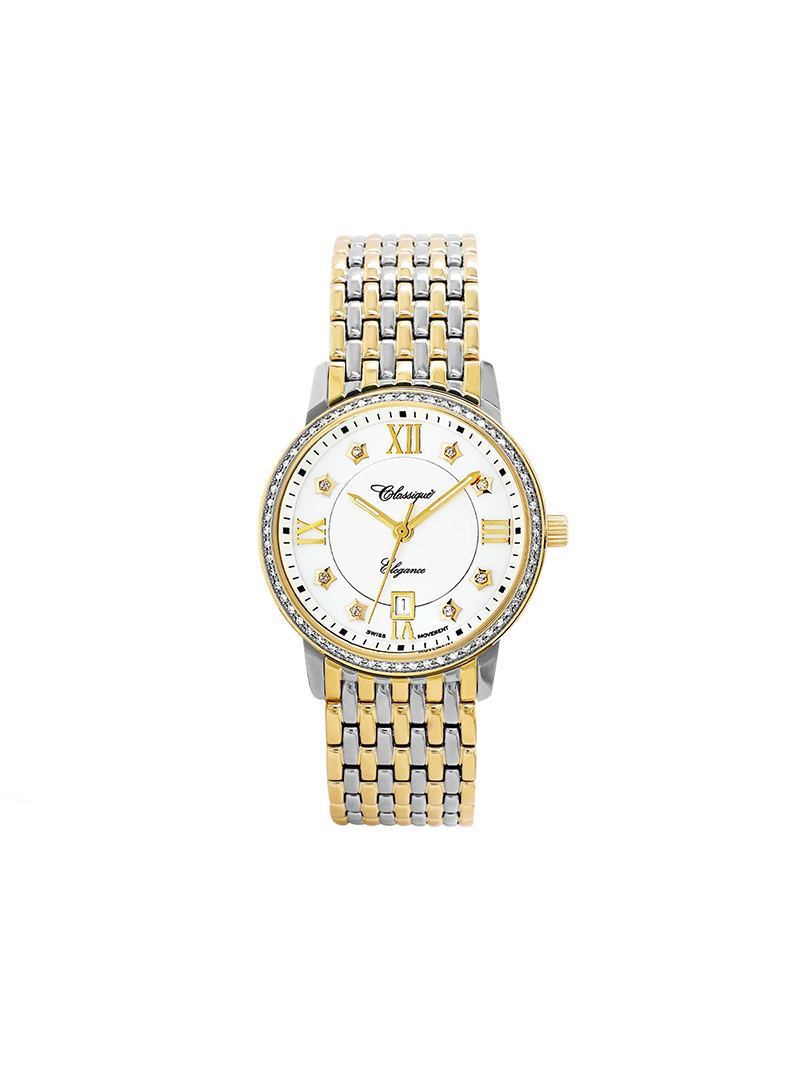 Case Two Tone Gold Plated Stainless Steel Dial White Dial Star Stone Bracelet