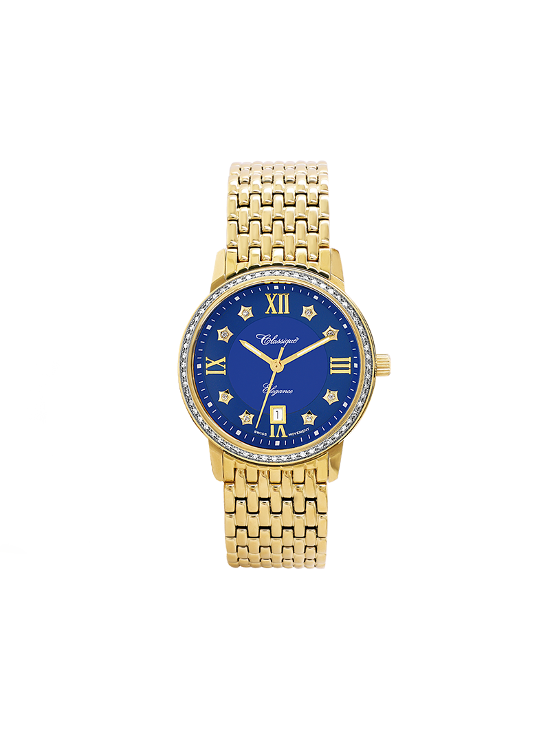 Case Gold Plated Stainless Steel Dial Blue Dial Star Stone Bracelet