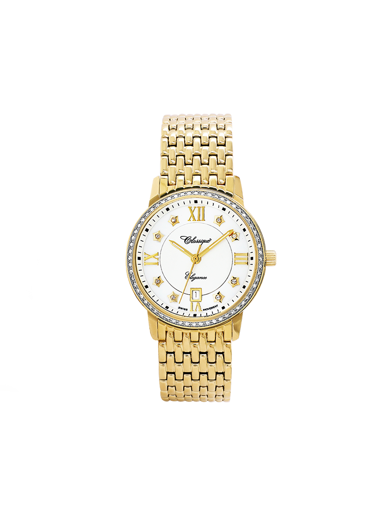 Case Gold Plated Stainless Steel Dial White Dial Star Stone Bracelet