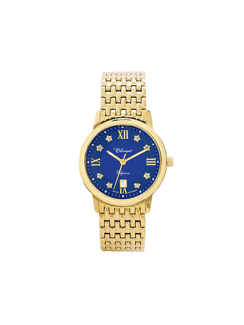 Case Gold Plated Stainless Steel Dial Blue Dial Star Stone Bracelet