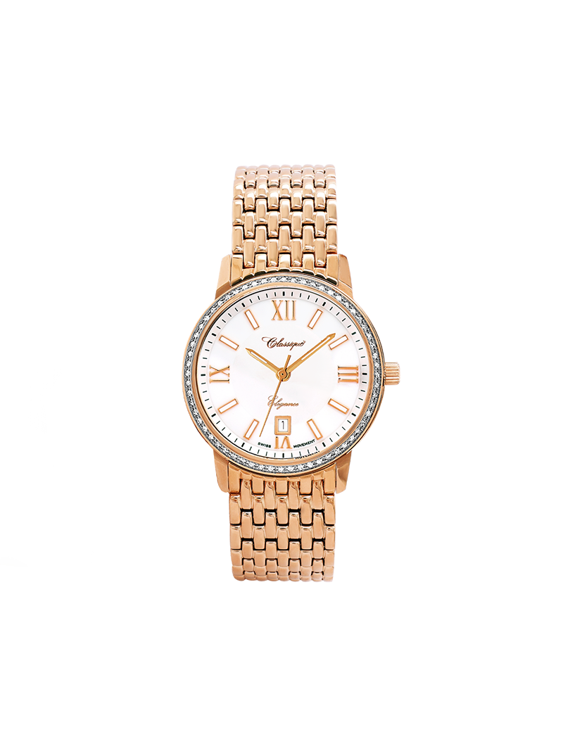 Case Rose Gold Plated Stainless Steel Dial White Dial Rose Roman Bracelet