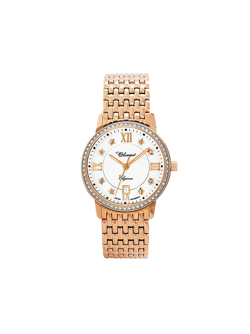Case Rose Gold Plated Stainless Steel Dial White Dial Star Stone Bracelet