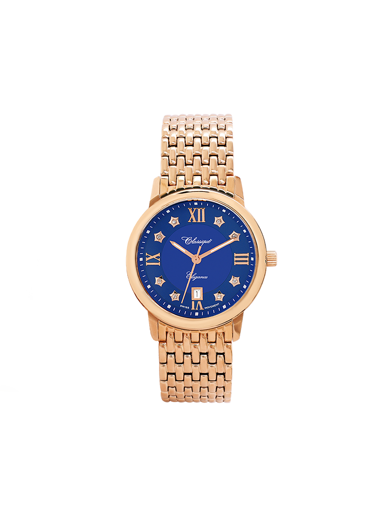 Case Rose Gold Plated Stainless Steel Dial Blue Dial Star Stone Bracelet