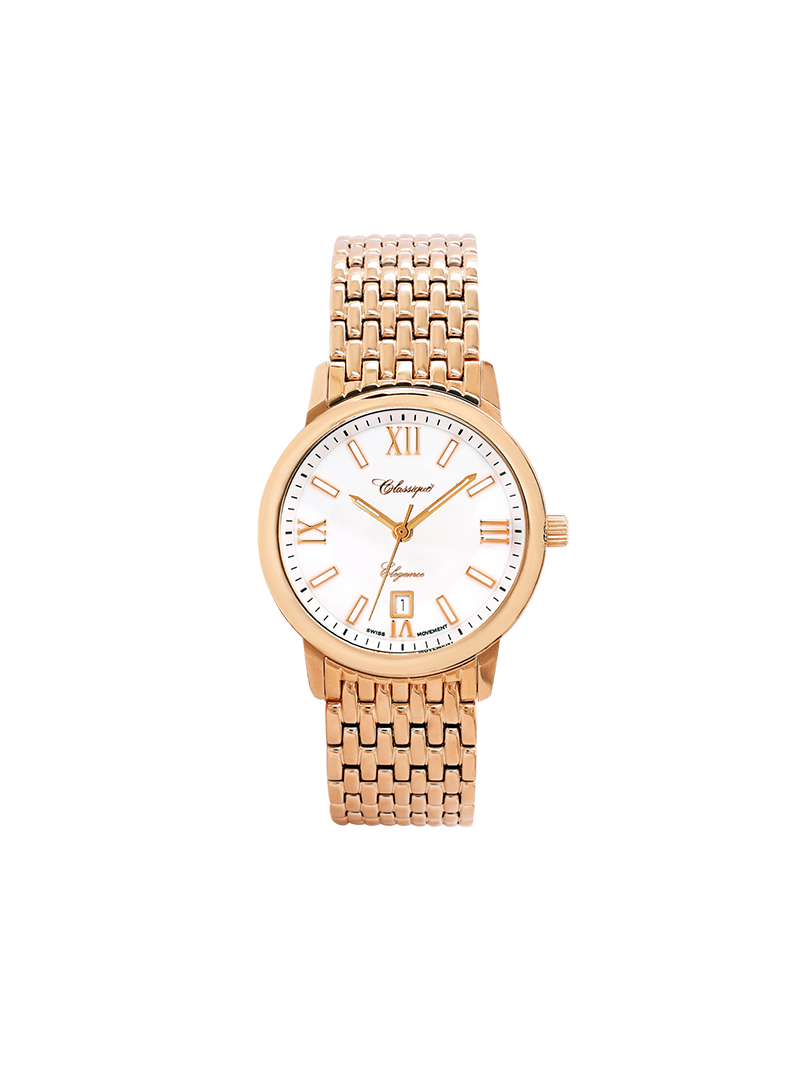 Case Rose Gold Plated Stainless Steel Dial White Dial Rose Roman Bracelet