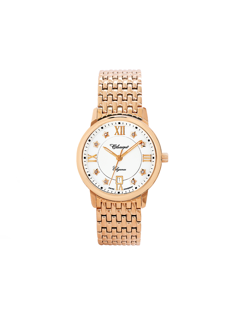 Case Rose Gold Plated Stainless Steel Dial White Dial Star Stone Band Bracelet