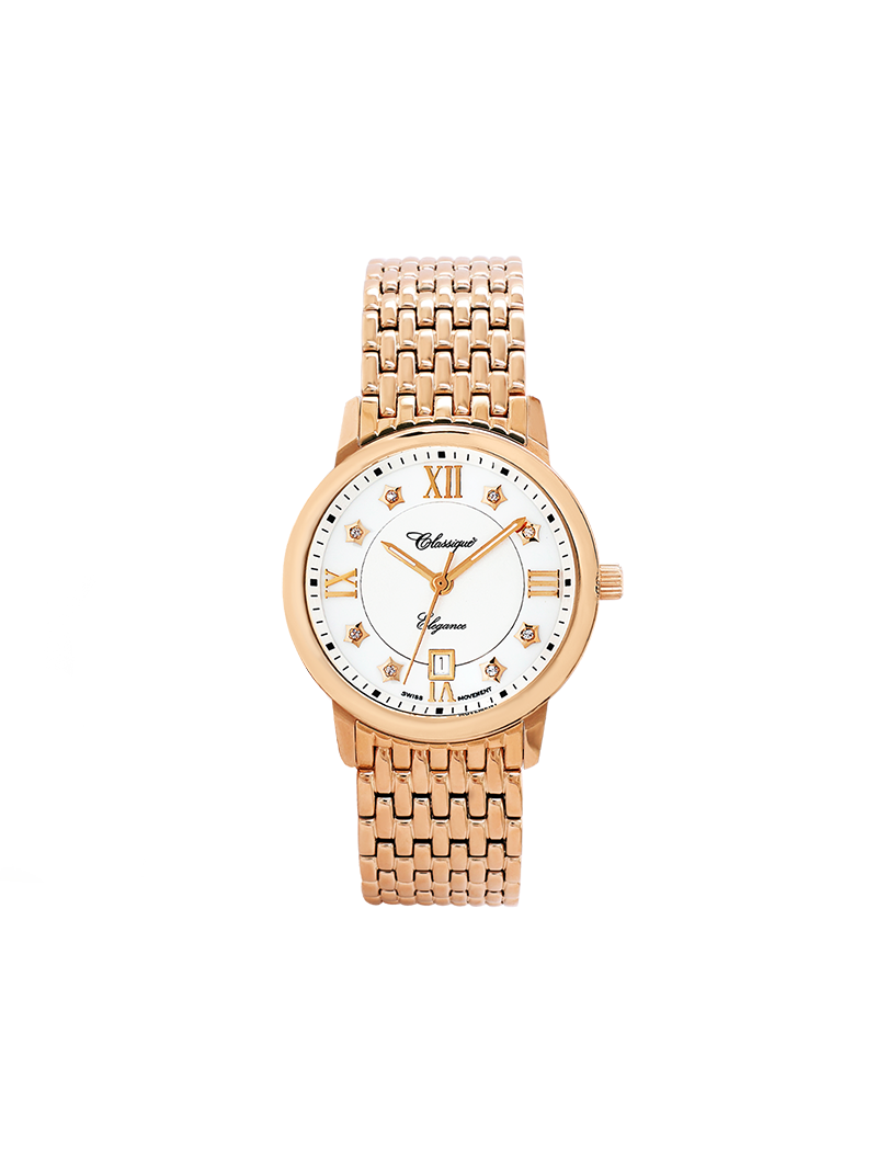 Case Rose Gold Plated Stainless Steel Dial White Dial Star Stone Bracelet